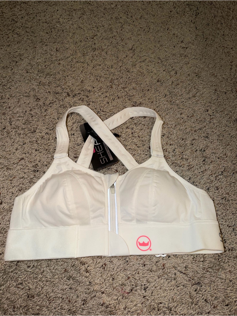 SheFit High Impact White Front-Zip Sports Bra
